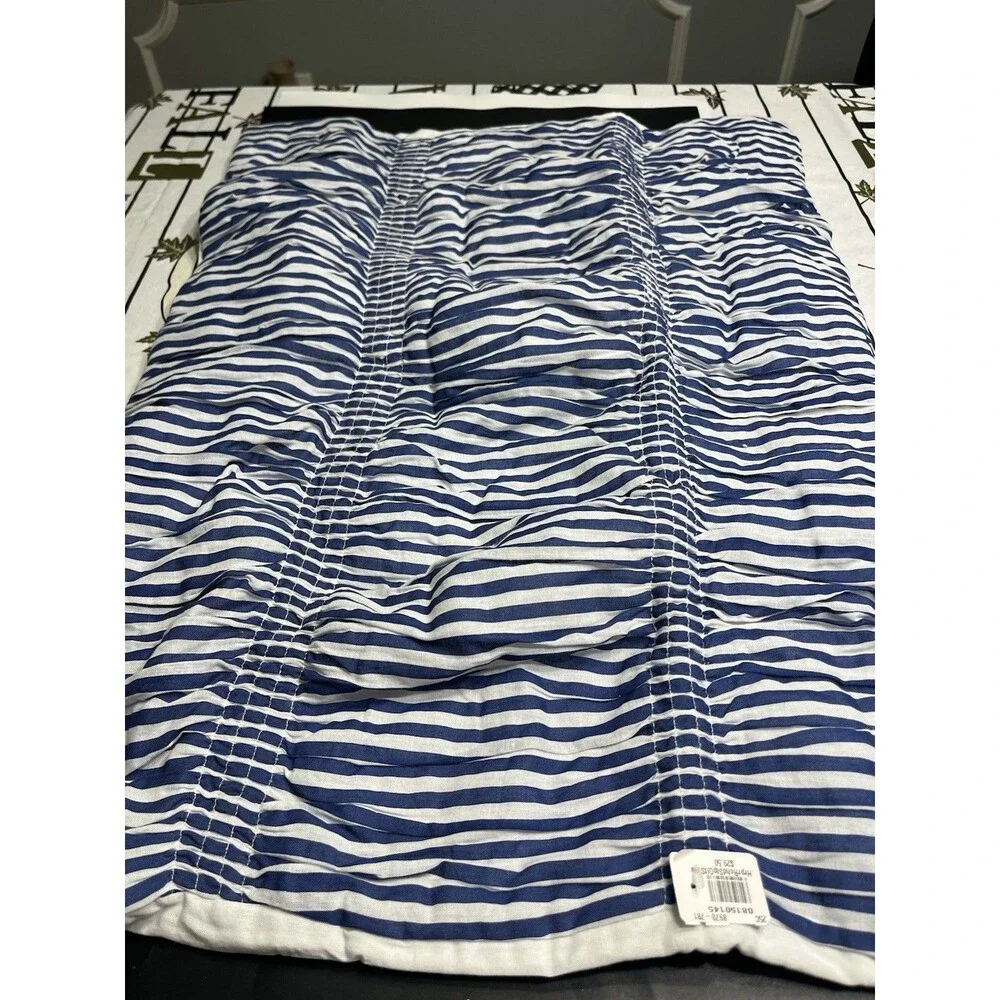 Pair of Pottery Barn Blue White Stripe Ruched Puffy Standard Pillow Shams New